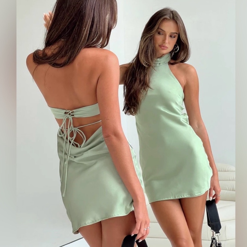 Princess Polly Sage Halter Mini Dress